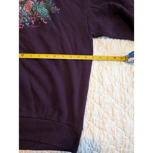 Vintage 80s 90s Morning Sun USA Purple Floral Grandma Sweatshirt Cottagecore L - Picture 7 of 10